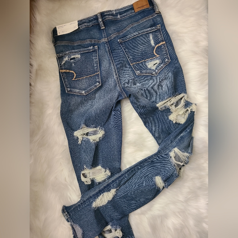 SZ 8 American Eagle Super High Rise Distressed Jeggings Jeans